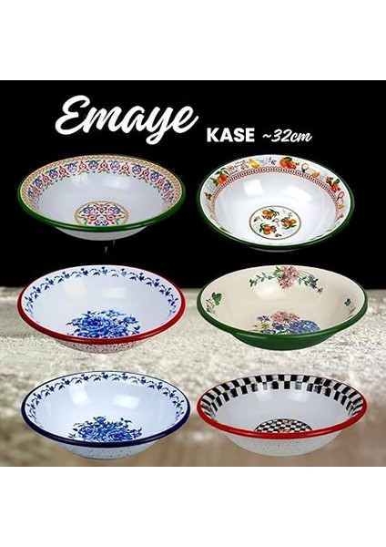 Emaye Kase, Çukur Tabak, Çorba Kase, Salata Kasesi, Bowl 32CM (Yeşil Yasemin) modelleri