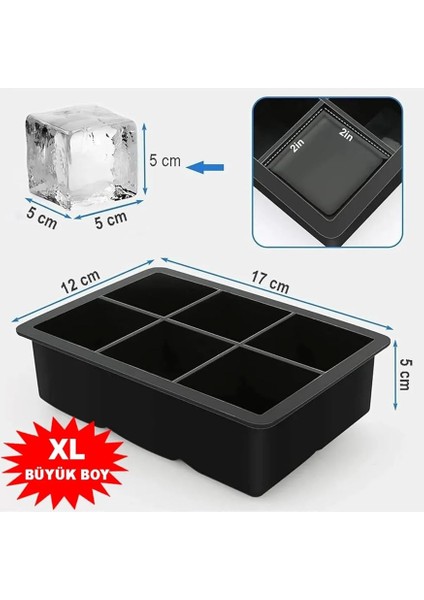 Toptan Kare Buzluk Silikon 6 Bölmeli Buz Kalıbı 5cm Dev Buz Küpleri - Sunum Buz Küpü Çok Renkli Viski Buzu modelleri