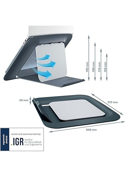 Yüksekliği Ayarlanabilir Dizüstü Bilgisayar Standı, 4 Yükseklikte, 13 Inç - 15 Inç Dizüstü Bilgisayarlar Için, Çalışma Masası Için Kompakt Dizüstü Bilgisayar Yükseltmesi, Ergo Cosy Serisi, Gri fırsatları