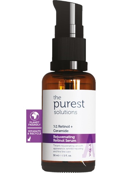Purest Solutions, Yaşlanma Karşıtı ve Kırışıklık Giderici, Onarıcı Retinol (A Vitamini) Gece Serumu 30 ml (1% Retinol + Ceramide)