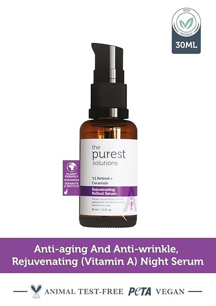 Purest Solutions, Yaşlanma Karşıtı ve Kırışıklık Giderici, Onarıcı Retinol (A Vitamini) Gece Serumu 30 ml (1% Retinol + Ceramide) fiyatları