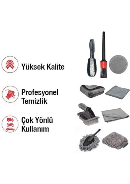 Profesyonel Mikrofiber 9 Parça Araç Temizleme Seti Araç Lastik Torpido Jant Yıkama Seti Araç Fırca Seti fırsatları