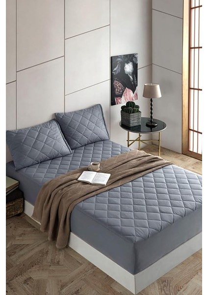 Yatak Koruyucu Alez Kapitone Gri RENK%100 Pamuk Fitted Alez Çarşaf 120 x 200