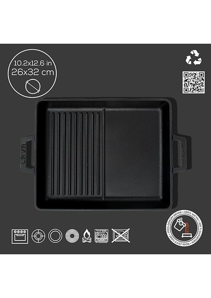 Metal Döküm Izgara Tava, Metal Kulplu, 26X32CM, Siyah fırsatları