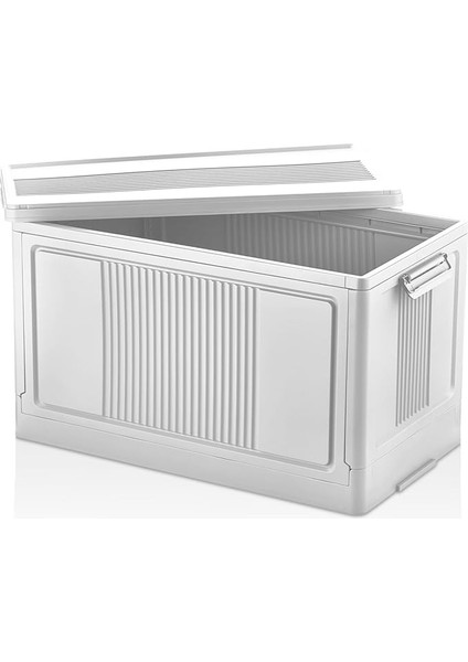Dev Boy Katlanır Kilit Kapaklı Kasa 55 Litre Hacimli, Yer Kaplamayan Portatif Saklama Kutusu Ardiye, Balkon, Mutfak, Kiler, Bahçe ve Araç Bagajı Için Güvenli Organizer (Beyaz)