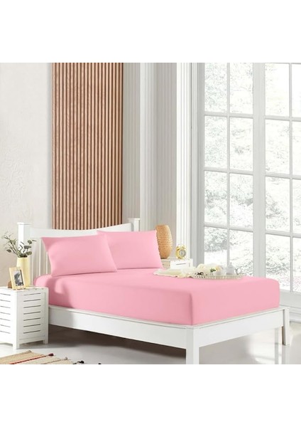 Tek Kişilik Çift Kişilik Lastikli Çarşaf Takımı Nevresim Kumaşı Pamuk Polyester 90X190 100X200 120X200 140X200 150X200 160X200 180X200 200X200 (Pembe, 200X200 Battal Boy)