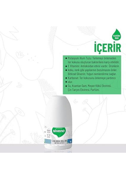 %100 Doğal Roll On Beyazlatıcı Etkili Deodorant Ter Kokusu Önleyici Bitkisel Lekesiz Vegan 50 ml fırsatları