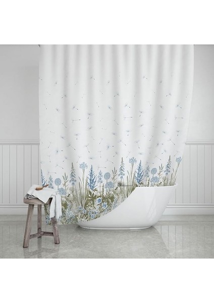 Home Kır Banyo Perdesi 180X200CM Tek Kanat Duş Perdesi, Renkli Çiçekli Banyo Duş Perdesi, Halkalı Perde