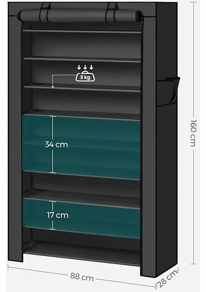 10 Katlı Ayakkabı Rafı 28X88X160 cm Ayakkabı Dolabı, Ayakkabı Depolama, Toz Geçirmez Kapaklı Ayakkabı Organizatörü, Yüksek Topuklu Spor Ayakkabı Için Uygun, Metal Raf, Siyah, RXJ36HV1 indirimleri