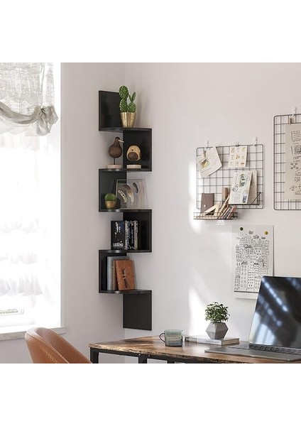 Köşe Rafı, 5 Raflı Duvar Rafı, Asma Raf, Mutfak, Yatak Odası, Oturma Odası, Çalışma Odası, Ofis Için, Siyah LBC20BK fırsatları