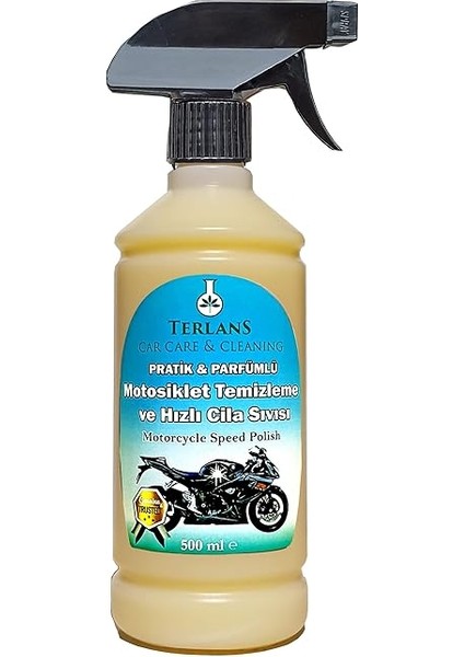 Motosiklet Temizleyici Parlatıcı Hızlı Cila | Boyalı Alan & Plastik Aksam | Parfümlü | 500 ml Sprey + Mikrofiber Bez