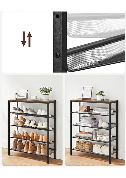 Ayakkabı Rafı 5 Katlı Ayakkabı Dolabı Açık Ayakkabı Rafı Ayakkabı Rafı 75 x 28 x 93 cm Çantalar Için Büyük Yüzey Giriş Koridoru Metal Endüstriyel Tasarım Vintage Kahverengi Siyah LBS038B01 indirimleri
