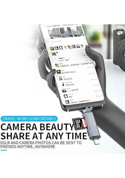 USB Otg Kart Okuyucu Type-C To USB Uçlu Pc Bilgisayar ve Notebook Uyumlu Mikro Sd Kart Okuyucu USB A To USB CADS-307 (3in1) modelleri