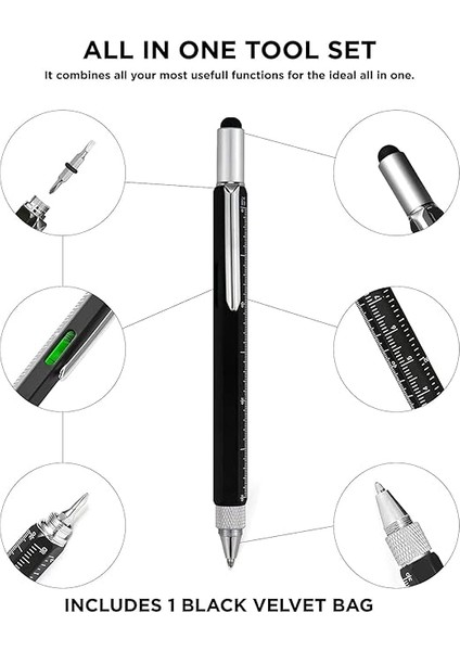 Çok Fonksiyonlu Kalem - 6'ları 1 Arada - Çok Fonksiyonlu ve Sağlam Alüminyum Kendın Yap Kalem Tornavida, Stylus, Seviye Kabarcığı, Cetvel ve Phillips Düz Başlı Uç, Erkekler ve Kadınlar Için Harika Hediye fiyatları