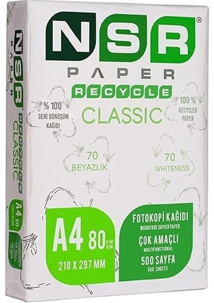 Paper Classic Geri Dönüştürülmüş A4 Fotokopi Kağıdı 80 gr 5'li Koli - 5x 500 = 2500 Yaprak Ürün Rengi%70 Beyazdır modelleri