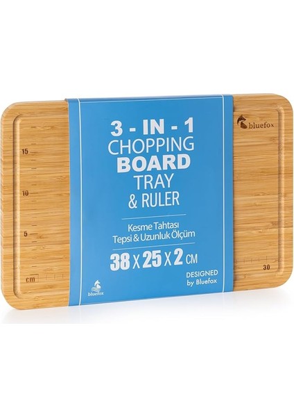 3'ü 1 Arada Bambu Kesme Tahtası: Doğrama Tahtası, Kesim Cetveli ve Tepsi Fonksiyonlarıyla Mutfakta Pratik Çözüm,su Oluklu, Bıçak Dostu, Neme Dayanıklı Yüzey, 38X25 cm