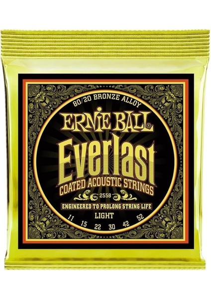 Ball Everlast Hafif Kaplamalı 80/20 Bronz Akustik Gitar Telleri, Ölçü 11-52