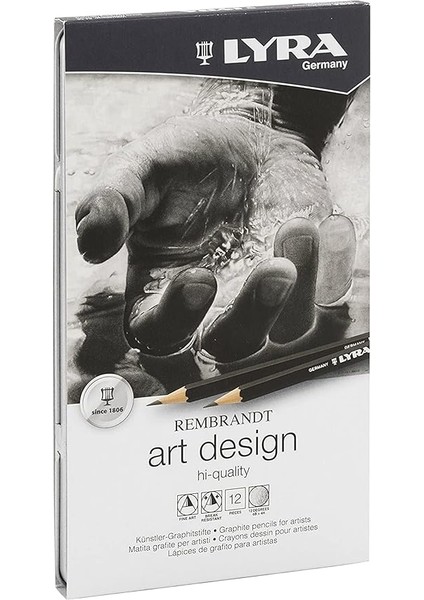 Rembrandt Art Design Çizim Kalemi, 12'li Metal Kutu, Karışık Dereceler