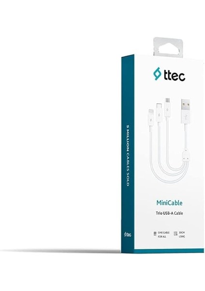 Alumicable Mini Trio Lightning Micro USB 30CM Şarj Kablosu, Beyaz modelleri