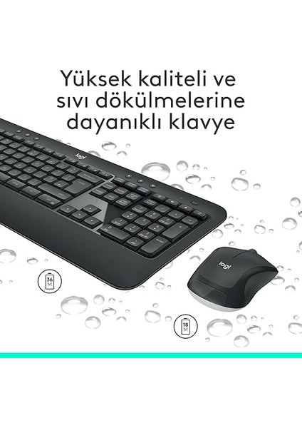 MK540 Kablosuz Klavye ve Mouse Seti, Unifying USB Alıcı, 10 M Kullanım Mesafesi, Sıvı Dökülmesine Dayanıklı, Ayarlanabilir Yükseklik, Siyah fırsatları