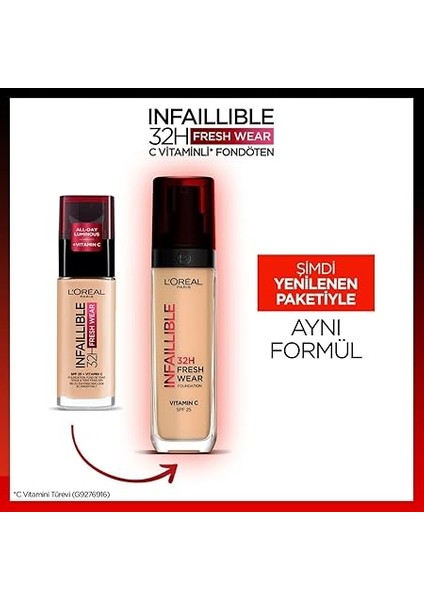 Parıs Infaillible 32H Fresh Wear C Vitaminli Fondöten - 220 Sable Sand 30 ml indirimleri