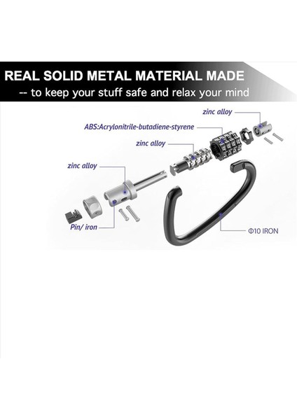 3x Kombinasyon Kilitleri 4 Haneli Ağır Hizmet Tipi Karabiner Klipler Ilmekli Bisiklet Güvenlik Kablosu Kilidi Için D Şeklinde Kod Kilidi (Yurt Dışından) fırsatları