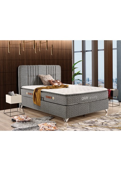 Gray Dreams Set Çift Kişilik Yatak Seti 140 x 190 Başlık + Sandıklı Baza+ Ortopedik Yatak