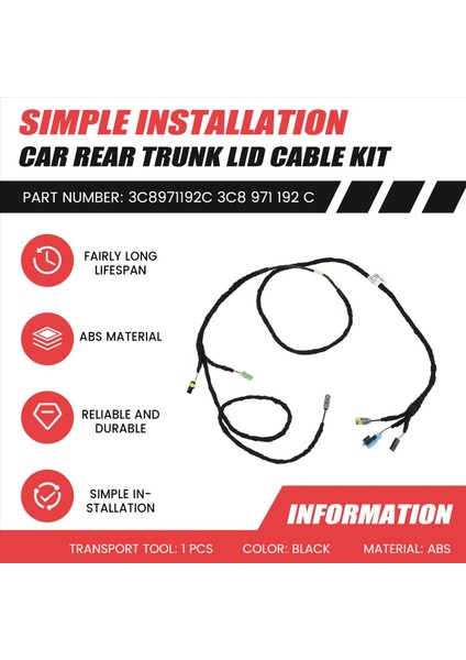 3C8971192C Vw Passat cc 3c8 971 192 C Için Araç Arka Bagaj Kablosu Seti (Yurt Dışından) fırsatları