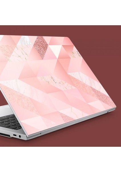 Artikel Pembe Şeritli Mermer Desen Notebook Sticker