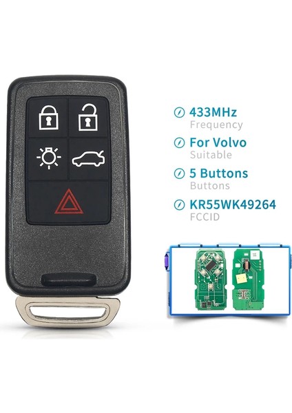 KR55WK49264 Volvo V60 S60 S60L S80 XC60 XC70 V40 2007-2016 ID46 PCF7953 Chıp 433MHZ Için KR55WK49264 (Yurt Dışından) indirimleri
