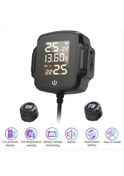 Motosiklet Tpms Motosiklet Lastik Basınç Izleme Sistemi Qc 3 0 USB Şarj Cihazı ile Lastik Sıcaklık Alarm Sistemi (Yurt Dışından) indirimleri