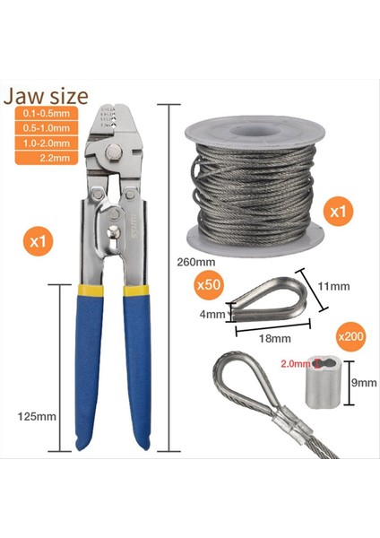 Iwıss Tel Halat Sıkıştırma Aracı 50FT Tel Halat 200 Pcs Alüminyum Sıkılma Döngü Kılıfı Tel Halat (Yurt Dışından) fiyatları