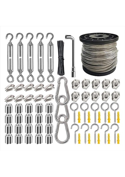 1/8 Inç Paslanmaz Çelik Kablo Ağır Hizmetli Turnikli Tel Germe Kiti 100FT Kablo Açık Dize Işıkları Asılı (Yurt Dışından)