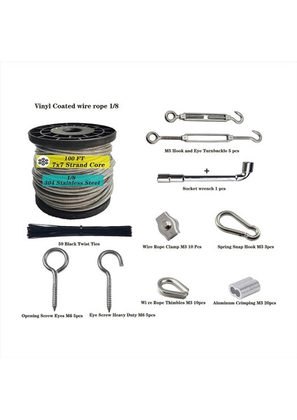 1/8 Inç Paslanmaz Çelik Kablo Ağır Hizmetli Turnikli Tel Germe Kiti 100FT Kablo Açık Dize Işıkları Asılı (Yurt Dışından) fiyatları