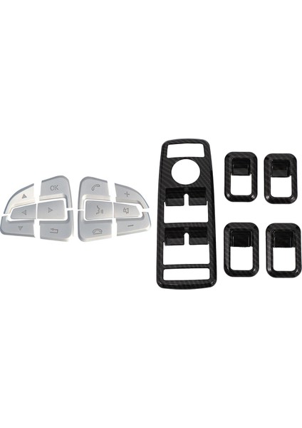 2 Set Araç Aksesuarları 1 Set Araç Kapısı Penceresi Anahtarı Kapak Trims &amp 1 Set Araç Direksiyon Tekerleği Düğmesi Kapak Döşeme Çıkartmaları (Yurt Dışından)