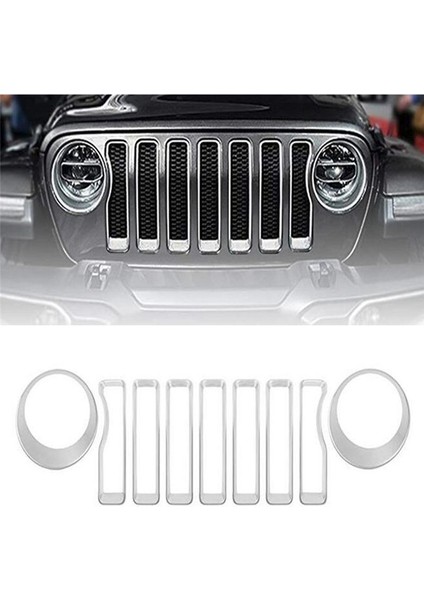 9pcs Ön Izgara Döşeme Ekleri Jeep Wrangler Için Izgara Kapağı Jl Jlu Sports 2018-2023 Krom Far Dekorasyon Çemberi (Yurt Dışından) fiyatları