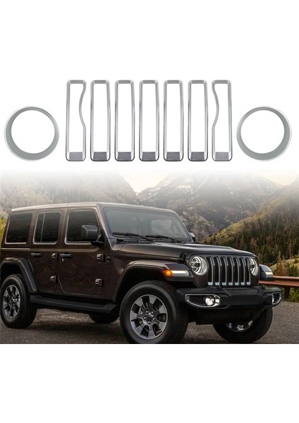 9pcs Ön Izgara Döşeme Ekleri Jeep Wrangler Için Izgara Kapağı Jl Jlu Sports 2018-2023 Krom Far Dekorasyon Çemberi (Yurt Dışından) modelleri