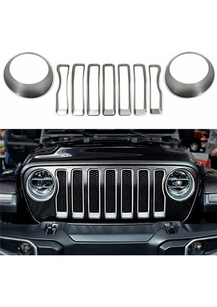 9pcs Ön Izgara Döşeme Ekleri Jeep Wrangler Için Izgara Kapağı Jl Jlu Sports 2018-2023 Krom Far Dekorasyon Çemberi (Yurt Dışından) fırsatları