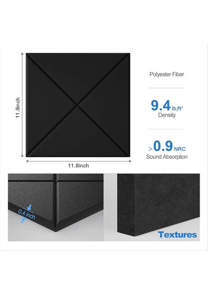 Kendi Kendine Yapışkanlı 12 Pack Akustik Paneller 12X12X0 4inch Ses Geçirmez Köpük Panelleri Duvarlar Için Ses Emici Karo Siyah (Yurt Dışından) fiyatları