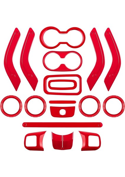 18PCS Dekoratif Çerçeve Yüzüğü Merkezi Kontrol Iç Araç Aksesuarları Jeep Wrangler Kırmızı (Yurt Dışından)