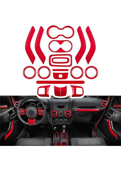 18PCS Dekoratif Çerçeve Yüzüğü Merkezi Kontrol Iç Araç Aksesuarları Jeep Wrangler Kırmızı (Yurt Dışından) fiyatları