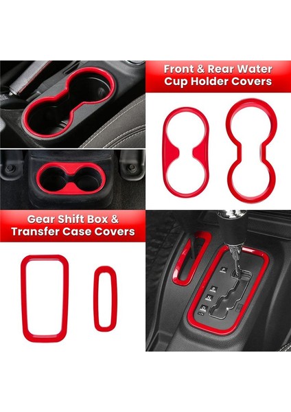 18PCS Dekoratif Çerçeve Yüzüğü Merkezi Kontrol Iç Araç Aksesuarları Jeep Wrangler Kırmızı (Yurt Dışından) modelleri