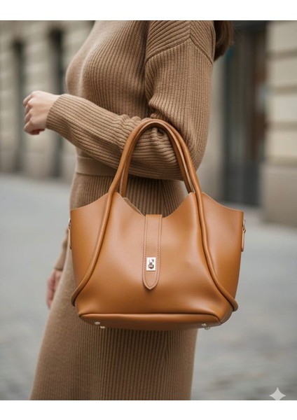 Kemer Detaylı Kozmetik Çantalı El ve Omuz Çantası