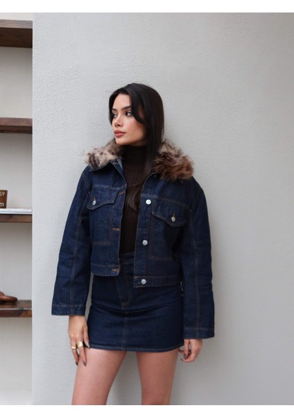 Denim Yakası Kürk Ceket modelleri