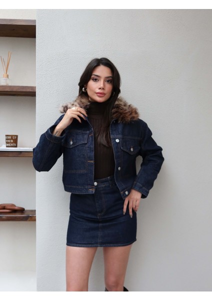 Denim Yakası Kürk Ceket indirimleri