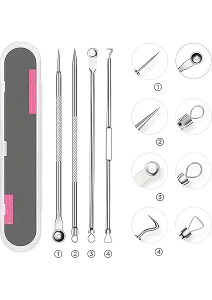 4'lü Siyah Nokta & Akne Temizleme Seti – Paslanmaz Komedon Iğneleri, Sivilce Giderici Cilt Temizleme Araçları modelleri