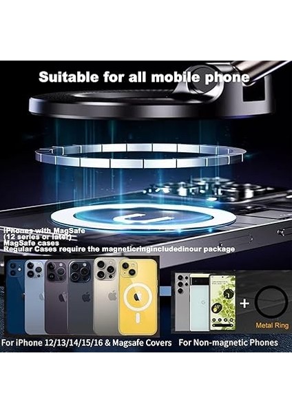 Yükseltilmiş 360° Vakumlu Manyetik Telefon Tutucu, Vakumlu Manyetik Telefon Tutacağı, Araba/spor Salonu/ayna/pürüzsüz Yüzey Için Katlanabilir Cep Tutucu, Magsafe iPhone (Siyah) ile fiyatları