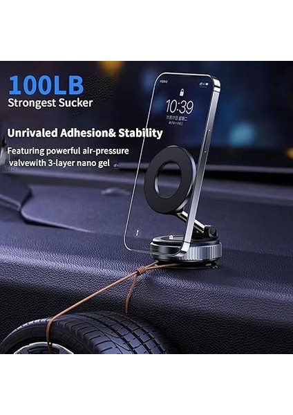 Yükseltilmiş 360° Vakumlu Manyetik Telefon Tutucu, Vakumlu Manyetik Telefon Tutacağı, Araba/spor Salonu/ayna/pürüzsüz Yüzey Için Katlanabilir Cep Tutucu, Magsafe iPhone (Siyah) ile indirimleri