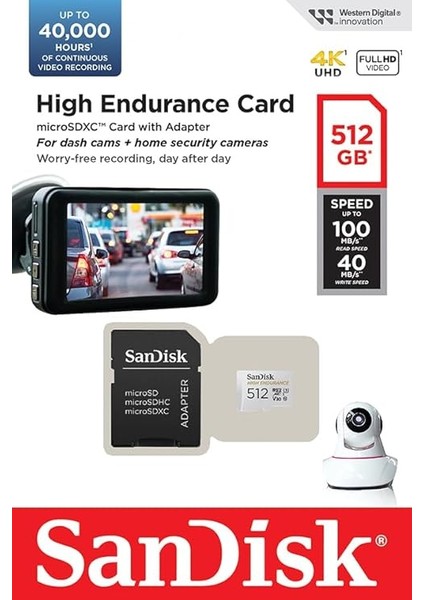 Çizgi Kamera ve Ev Izleme Sistemleri Için Adaptörlü 512GB Yüksek Dayanıklılık Video Microsdxc Kartı - C10, U3, V30, 4K Uhd, Micro Sd Kart - SDSQQNR-512G-GN6IA fiyatları