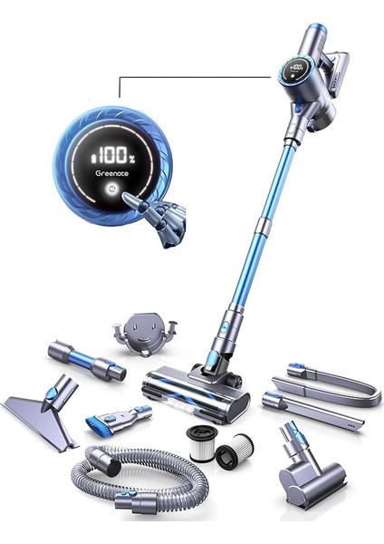 GSC60 Akülü Elektrikli Süpürge 33KPA, 10'u 1 Arada Çok Aksesuarlı Süpürge, 40 Dakikaya Kadar Çalışma Süresi, Kontrol Ekranlı Ekran,yatak Fırçası Ile, Esnek Uzatma Hortumu, Büyük Toz Haznesi